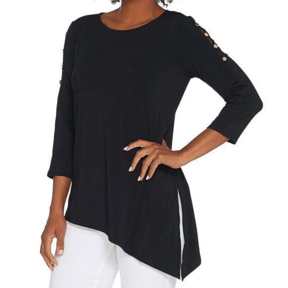Joan Rivers Button Sleeve Jersey Knit Top 2X P2566